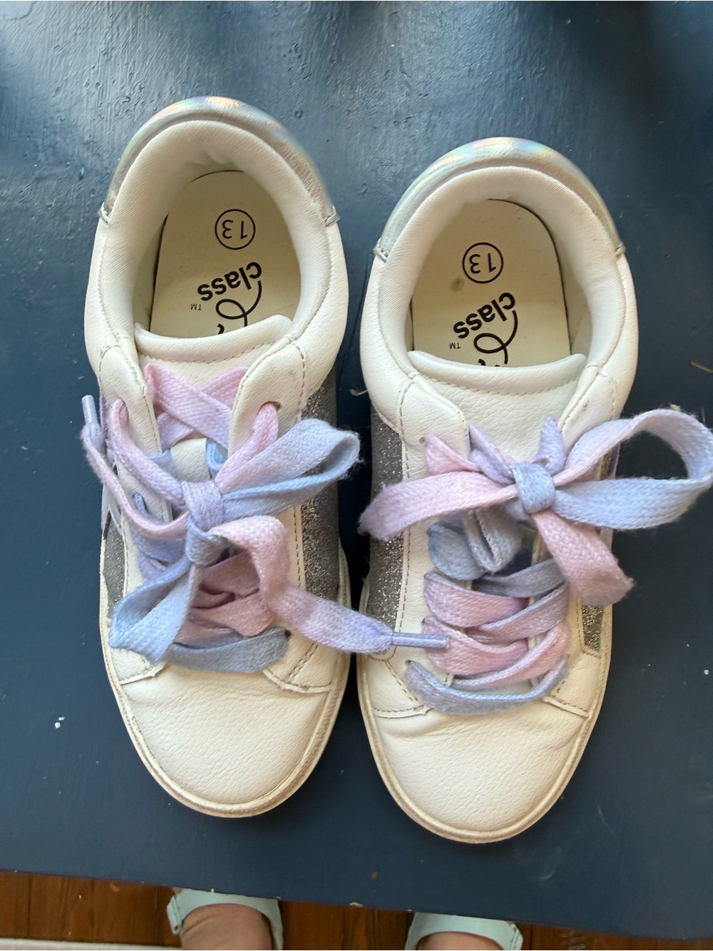 art class White Sneakers with Pastel Pink & Lavender Laces